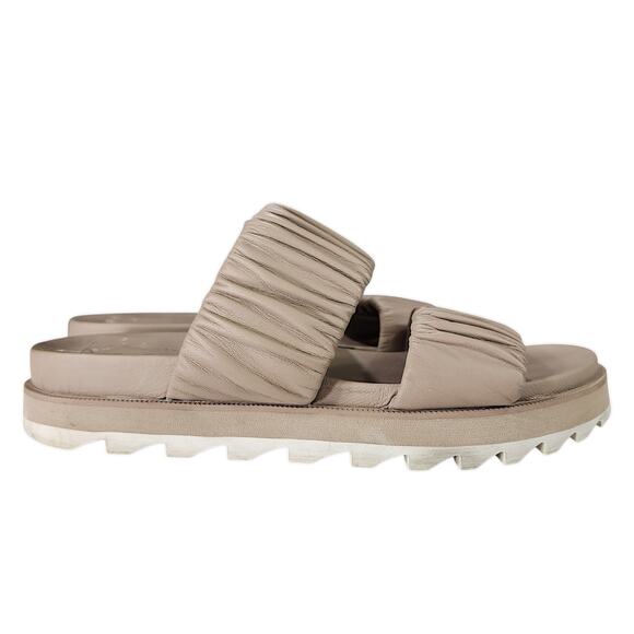 Sorel Slides Sandals sz 7 Women Roaming Two Strap Chunky Beige Tan White Stretch - Picture 2 of 13